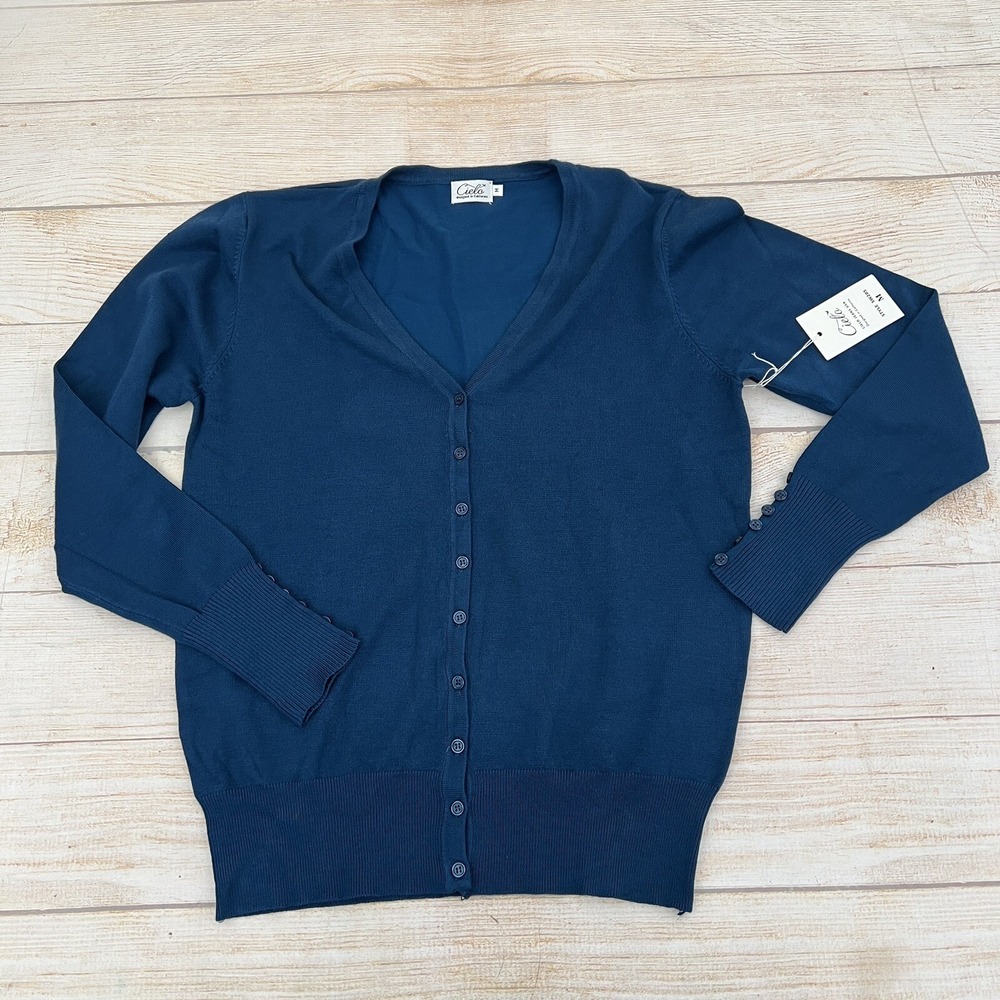 Cielo Blue Cardigan Sweater Women's Long Sleeve Button Up V neck Size M - Picture 4 of 10